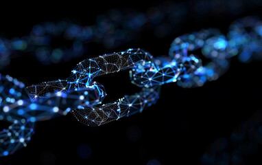 Blockchain chain links stylized minimally across a serene digital horizon symbolizing interconnected transactions  - obrazy, fototapety, plakaty