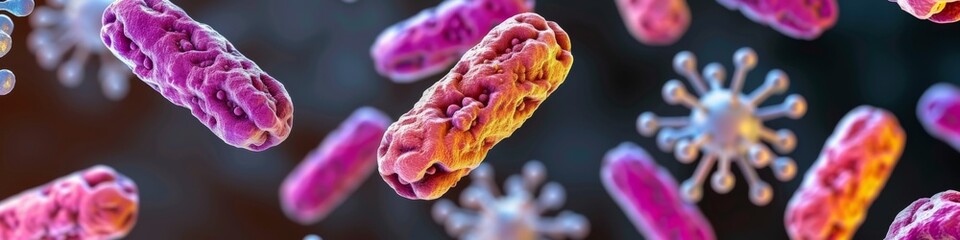 Microscopic View of Bacteria and Viruses, Illustration of Microorganisms in a Scientific Context - obrazy, fototapety, plakaty