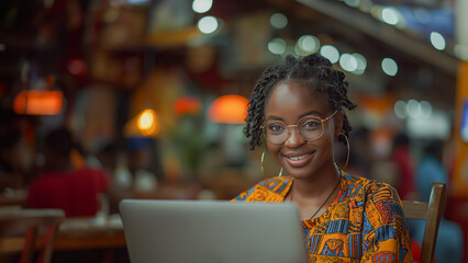 Young Black Female Working on Laptop Computer
