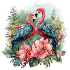 Obraz premium watercolor Tropical Summer Frame featuring pelican clipart, Generative Ai