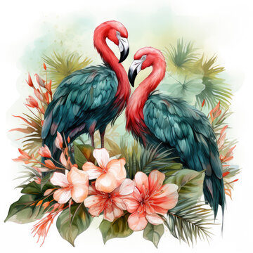 watercolor Tropical Summer Frame featuring pelican clipart, Generative Ai © creativeproartist