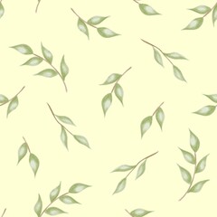 seamless pattern on a yellow background with leaves