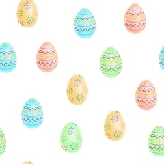 Seamless pattern with set of easter eggs illustration on a white background