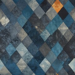 Cool Toned Patchwork Quilt with Shades of Blue and Black Squares.