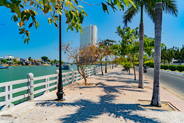 The river embankment.
The Kai River in Nha Trang in Vietnam. The urban landscape.