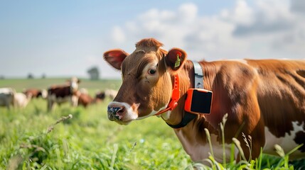 Livestock health monitoring wearable tech for animals ensuring wellbeing and productivity - obrazy, fototapety, plakaty