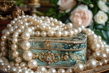Obraz premium Multiple pearls arranged together on a tabletop