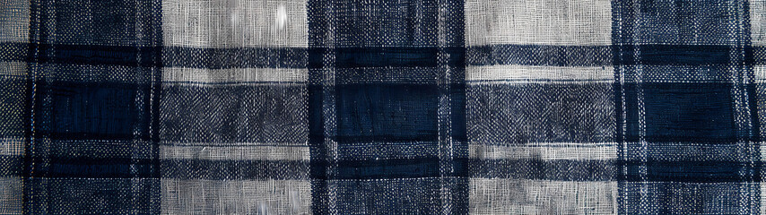 Fototapeta na wymiar The ultra-wide navy blue plaid background evokes a sense of timeless sophistication with its broad, intersecting lines of deep blue hues, offering a striking and versatile backdrop 