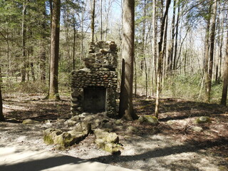 Old stone fireplace, remnants of a homestead, along the Sugarland Valley Nature Trail, Great Smokey Mountains National Park, Tennessee.