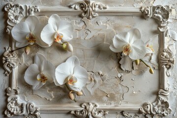 Orchids Background with Frame and Elements in the Style of Orchids Carvings - Naturalistic Softbox Lighting Canvas - Orchids Lightbox Background created with Generative AI Technology
