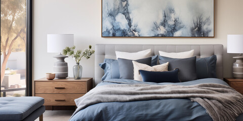 Luxurious bedroom with a sleek design featuring clean lines and minimalist decor, Cozy Modern Bedroom Interior Design 