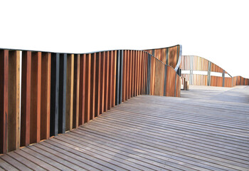 Wooden walkway with handrail on transparent background (PNG File) - obrazy, fototapety, plakaty