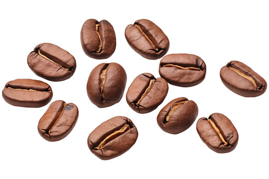 Group or stack of roasted coffee beens PNG Isolated on Transparent and White Background - coffee shop drinks advertising concept - coffee shop banner