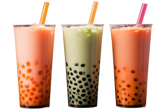 Set Of tapioca bubble tea PNG Isolated on Transparent and White Background - Boba tea Cups Healthy vegetabales milkshakes coctail Drinks Advertising Concept