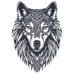Fototapeta premium Vector illustration of Viking Wolf head design for Viking Celtic illustration motive tattoo with white background