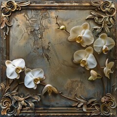 Obraz na płótnie Canvas Orchids Background with Frame and Elements in the Style of Orchids Carvings - Naturalistic Softbox Lighting Canvas - Orchids Lightbox Background created with Generative AI Technology