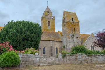 Fototapeta na wymiar old church of Saint Pierre in Catteville-le-Phare, Normandy, France
