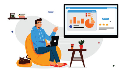 Businessman Doing Growth Analysis Illustration concept. Can use for web banners, infographics, and hero images. Flat illustration isolated on white background.