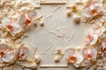 Orchids Background with Frame and Elements in the Style of Orchids Carvings - Naturalistic Softbox Lighting Canvas - Orchids Lightbox Background created with Generative AI Technology