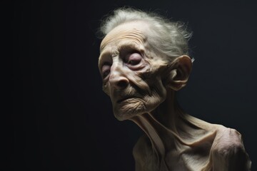 An old gray-haired anorexic woman - obrazy, fototapety, plakaty