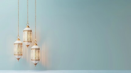 Modern beautiful minimalistics Tid backgrounds with illuminating lanterns and copy space.