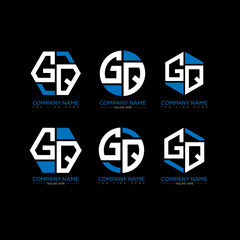 GQ letter logo set design.GQ monogram polygonal and circle shape vector. GQ unique design.
