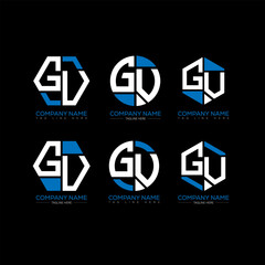 GV letter logo set design.GV monogram polygonal and circle shape vector. GV unique design.
