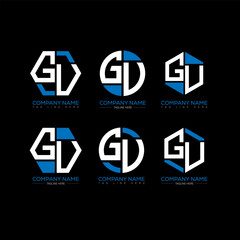 GU letter logo set design.GU monogram polygonal and circle shape vector. GU unique design.
