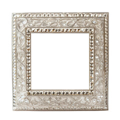 Ornate silver frame with detailed carvings and crystal embellishments, suited for classic and vintage themes.