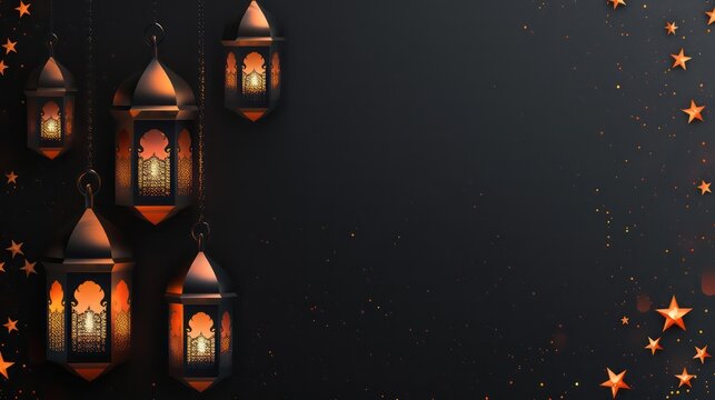 Modern beautiful minimalistics Tid backgrounds with illuminating lanterns and copy space.