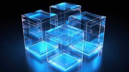 3d transparent cube abstract blue cubes