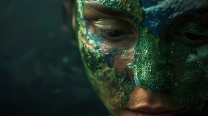 global visage: the artful embrace of earth on a woman's face