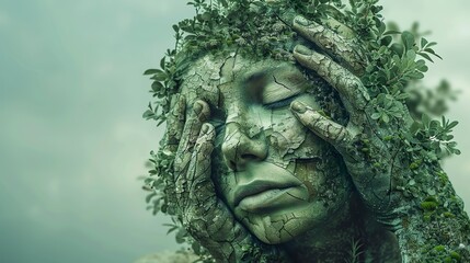 earth spirit in worry: a close-up portrayal of nature's fragility