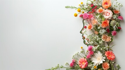 International Mother's Day background female made of flowers with free space