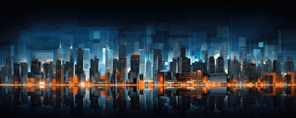 Futuristic smart city interface wallpaper in blue and orange lights. - obrazy, fototapety, plakaty