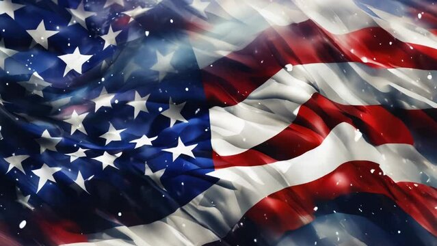 Patriotic image of the American flag waving in the wind. Suitable for national holidays and celebrations.