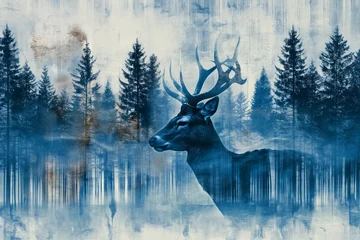Möbelaufkleber animal, abstract, horn, nature, wildlife, background, mammal, wild, antler, design. creative image of white deer with forest around over faint white background. miracle and fantasy. ai generated art. © sornthanashatr