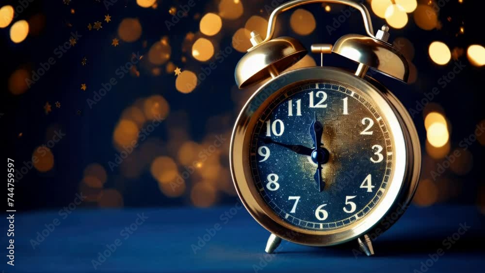 Poster a classic alarm clock on a wooden table. suitable for various concepts and designs.