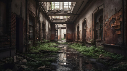  abandoned place in the rainy area near rus wroclaw - obrazy, fototapety, plakaty