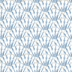 Watercolor sea shell seamless pattern. Hand drawn seashells texture vintage ocean background - 744759936