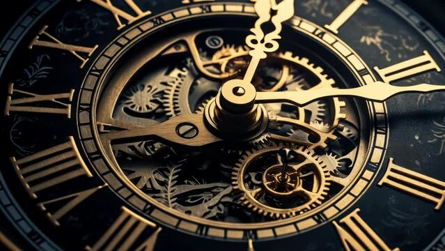 Detailed view of a clock with Roman numerals, suitable for time management concepts.
