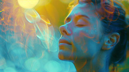 Woman Embracing Light in Ethereal Bliss