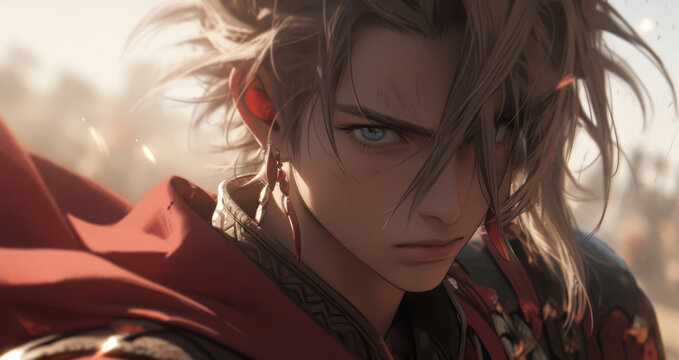 Handsome guy captured from a cinematic anime art style scene