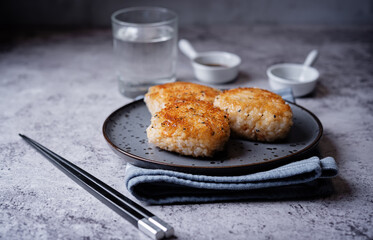 Yaki onigiri, Japanese triangular rice balls stuffed with shrimp