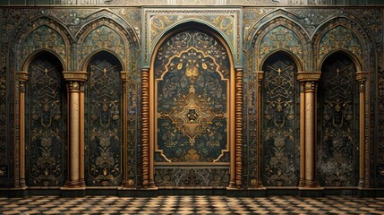 Islamic motifs on mosque wall, Islamic patterns in Arab style, Ancient looking Islamic backgrounds