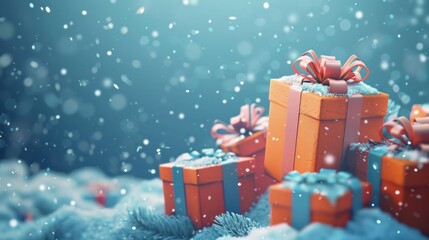 holiday greetings with gift boxes on a blue background.