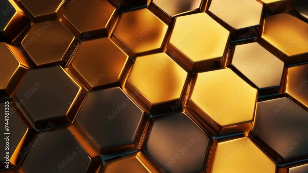 Poster Close-up of a shiny surface with hexagons, suitable for technology concepts.