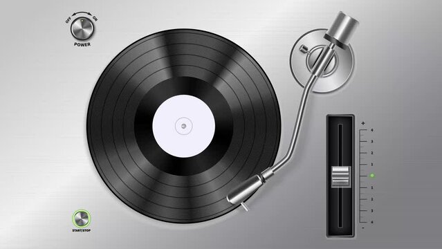 A vinyl record spins on a gray-colored turntable. Animated background for mp4 music albums