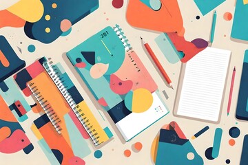 A minimalistic notebook with a colorful, abstract illustration of a calculator on the cover