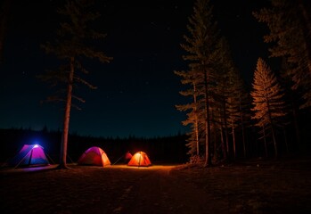 Relaxing in a tent under the stars in the forest.  